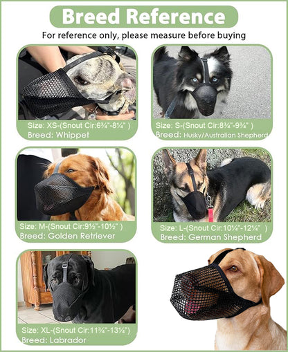Dog Muzzle, Patented Soft Mesh Muzzle for Small Medium Large Dogs for Scavenging Biting Licking and Chewing, Allows to Pant and Drink