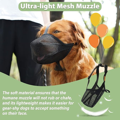 Dog Muzzle, Patented Soft Mesh Muzzle for Small Medium Large Dogs for Scavenging Biting Licking and Chewing, Allows to Pant and Drink